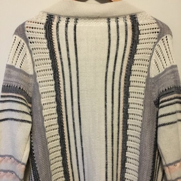 Neutral Cream, Grey, Black and Pink Arizonian Bohemian Tasseled Shawl - Picture 4 of 13